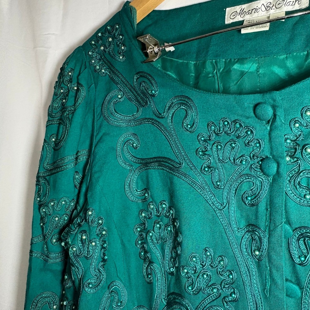 Vintage Marie St Claire Emerald Green Beaded Soutache Evening Jacket Womens 12 - Picture 10 of 10